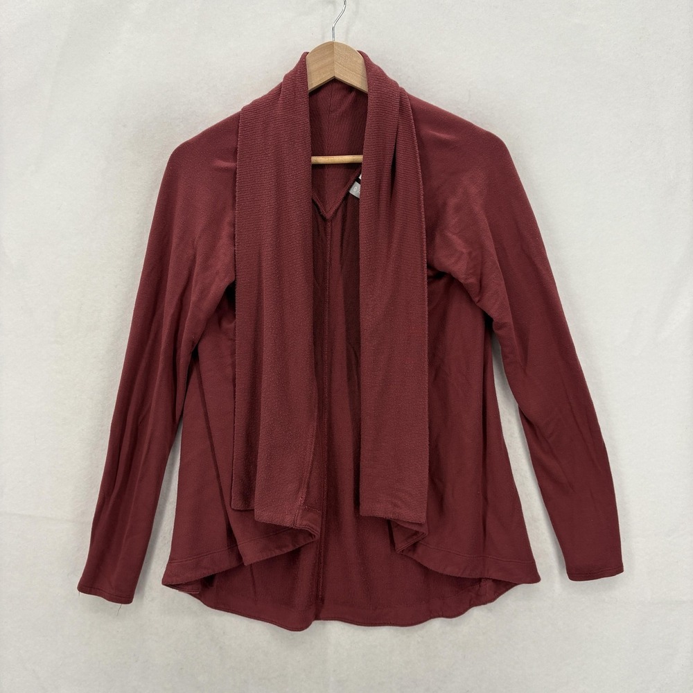 Athleta Nirvana Wear Two Ways Wrap Womens Small Red Cowl Neck Open Front Sweater